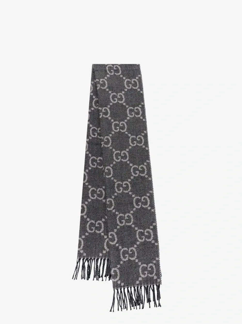 Gucci GG Monogram Wool Scarf in Charcoal and Light Gray